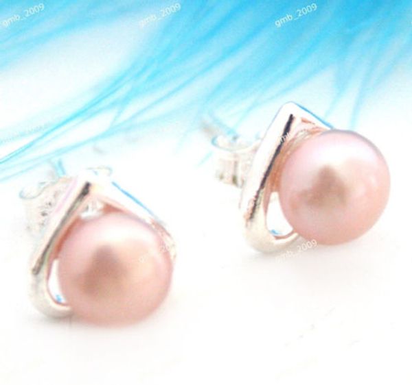 

beautiful natural 6-7mm purple freshwater pearl heart 925 sterling siver stud earrings, Golden;silver