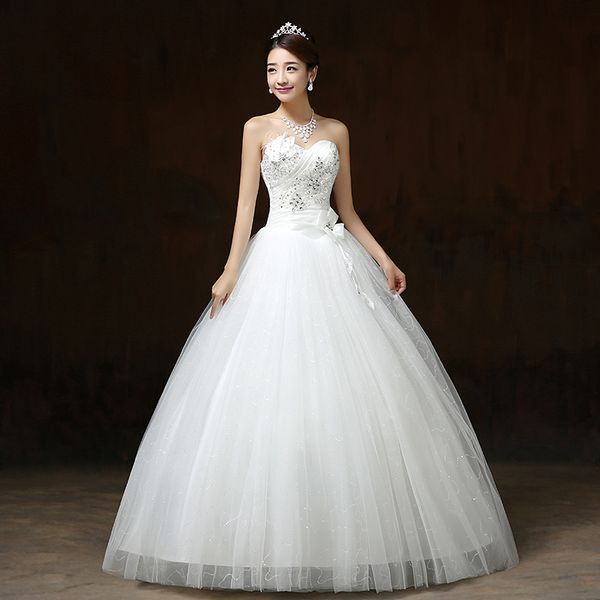 Real Photo Customizd 208 Großhandel Chinesische Günstige Neue Koreanische Stil Süße Prinzessin Diamant Weiß Hochzeit Kleid vestido de noiva