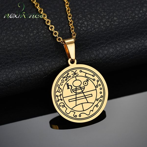 

nextvance stainless steel solomon talisman chain necklace religious round pendant necklaces for women men protection jewelry, Silver