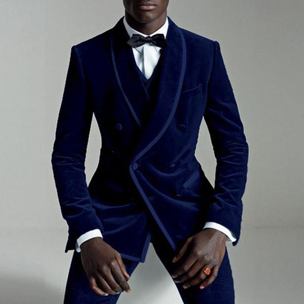 

royal blue velvet evening party men suits double breasted three piece wedding tuxedos 2018 latest men wedding suits, Black;gray