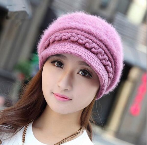 

cashmere knitted hat korean type winter women's beret peaked cap lady rabbit hair hat dhl free, Blue;gray