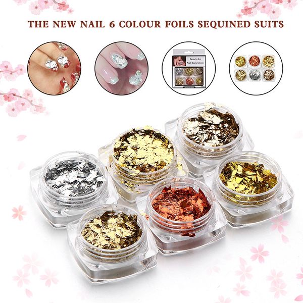 

foil sequins nail art stickers 6 color decoration fashion glitter decals diy for women wh998, Silver;gold