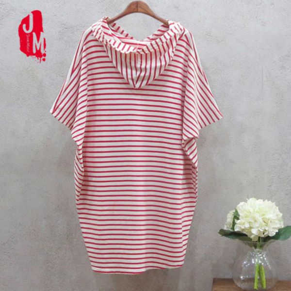 

new arrival casual cotton t-shirt dress bat sleeve summer black red striped hooded women party dress loose vestidos robe femme, White;black
