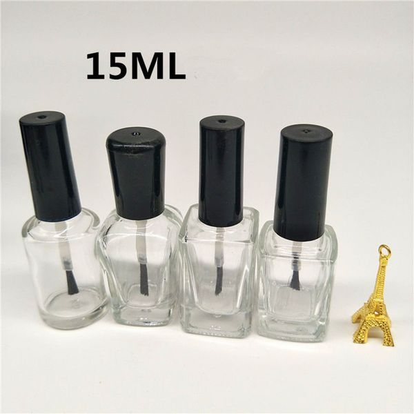 Flacone per smalto vuoto trasparente da 15 ml con coperchio a pennello, confezione di olio per unghie in vetro trasparente, contenitori per lacca per nail art F1275