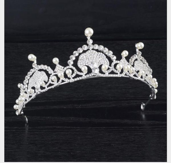 

2018 korean bridal headwear, crown hoop, pearl, diamond, bridal crown, wedding accessories, crown, Slivery;golden
