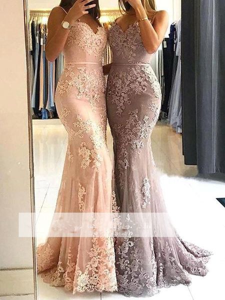 

Elegant Sleeveless Mermaid Prom Dresses Spaghettis Straps Lace Appliques Evening Gowns Backless Formal Party Wear Dresses