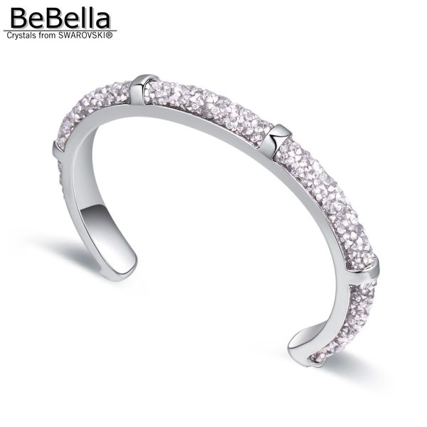 

bebella rolled crystal rocks dust cuff bracelet bangle with czech crystals for women fashion gift bride wedding jewelry 2018, White