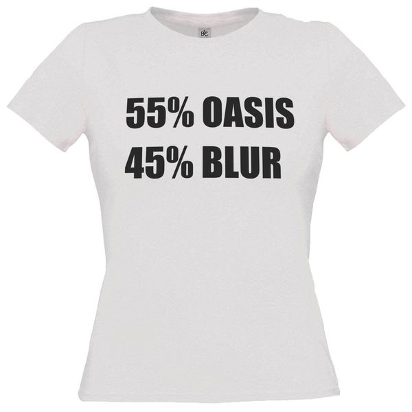T Shirt 55 Oasis 45 Blur Maglietta Donna Bianca Con Scritta