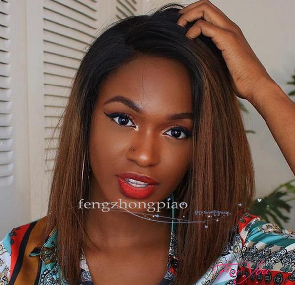 Fzp Fashion Women Wig Ombre Dark Brown Straight Hair Natural Black