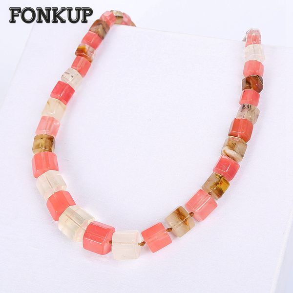 

fonkup agate necklace natural crystal pendant romantic women jewellery geometric accessories big chain round multilayer gemstone, Silver