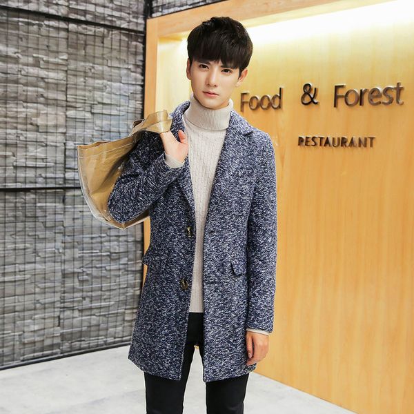 

2017 new fashion brand-clothing thick jacket for men wool coat winter coat mens slim jacket wool & blends, Black