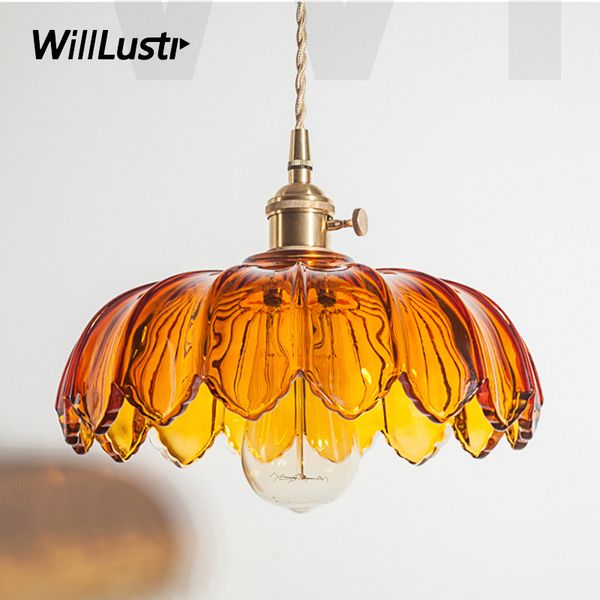 

vintage Nordic crystal color pressed glass pumpkin pendant light brass pendant lamp home dinning room hotel restaurant red blue amber light