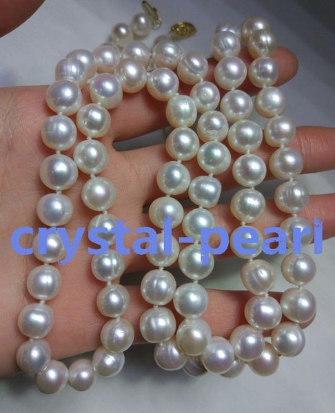

32 inch gorgeous 9-10 mm baroque white pearl necklace 14k clasp, Silver