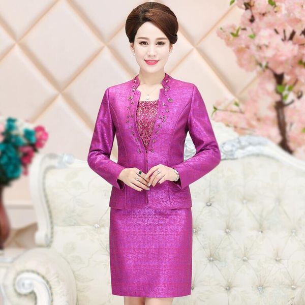 

new fashion lady spring autumn woolen dress women sequins beading occasion dress two pieces set size -4xl, Red