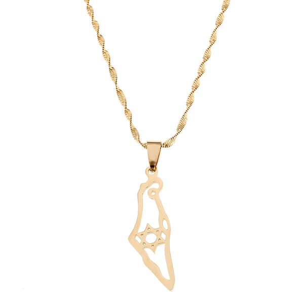 

stainless steel israel map pendant necklace hexagram magen david jewelry star of david jewish jewelry, Silver