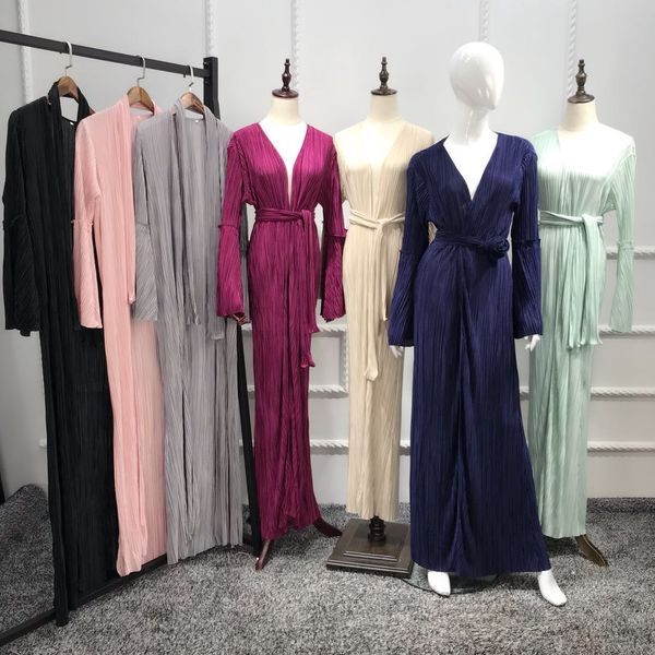 

new muslim women long sleeve maxi cardigan s-2xl muslim women plus size abaya dress with belt, Red