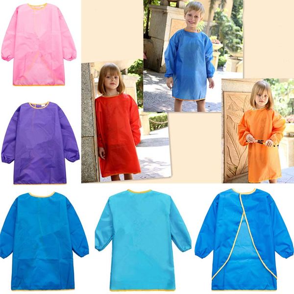 

children aprons bib dress clothes baby waterproof long sleeve smock kids eating meal painting burp cloths 7 color fwx9-773