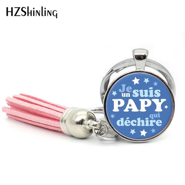 

2019 fashion je suis un papy qui dechire tassel key chain handcraft silver art p glass cabochon keyring gifts for women tak--126, Slivery;golden