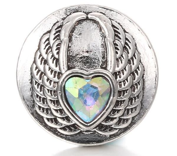 

20pcs 18mm snap button noosa button wing circel shape rhinestone charm diy handmade jewelry fit bracelet necklace pendant charm sale, Bronze;silver