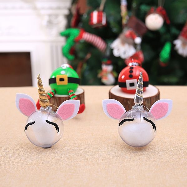 Acheter Diy Créative Licorne Santa Elf Bande Dessinée Boule De Noël Arbre De Noël Suspendu Ornement En Plastique Transparent Couleur Pendentif Boule