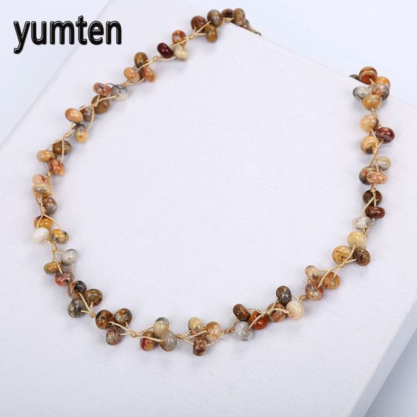

yumten colorful jade woven necklace crystal ladies popular bead chain colorful natural stone women handmade accessories pingente, Silver