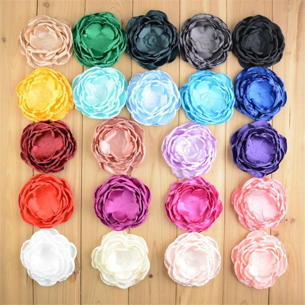 

50pcs/lot 4 handmade large 7 layers burned satin flowers diy bridal bouquet girls hair accessories 22 color headwear