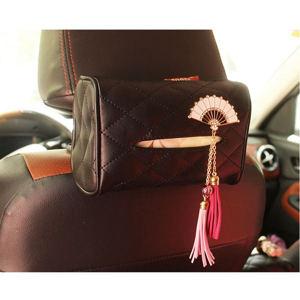 

1 pc car tissue bag japanese folding fans car seat back pumping case tissue paper organizer stowing tidying accessories