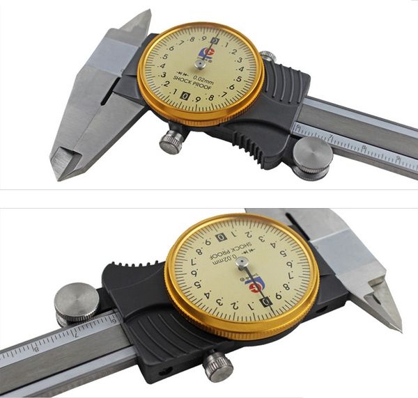 Freeshipping Dial Caliper 0-150 / 200 / 300mm / 0.02 Aço Inoxidável Paquimetro Compassos de Calibre Instrumentos de Medição Instrumentos de Medida