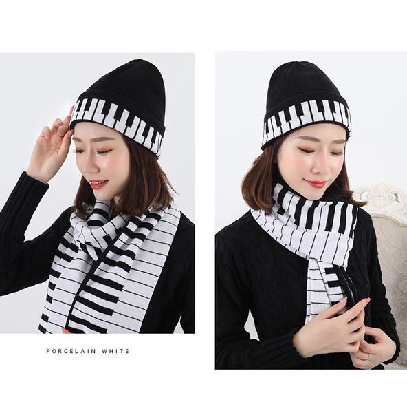 

fashion music notes piano jacquard warm knitted hat scarf sets 10sets/lot, Blue;gray