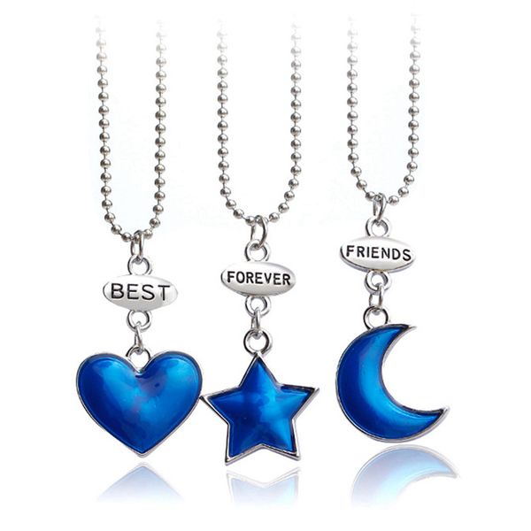 

3pcs/set forever friend necklace blue heart moon star pendant necklace for girls women jewelry lovely gifts, Silver