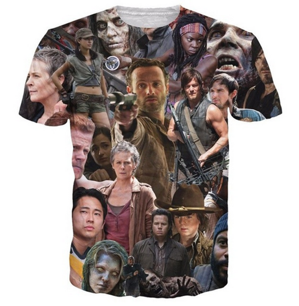 

fashion mens/womans the walking dead paparazzi summer style funny 3d print casual t-shirt plus size zgx072, White;black