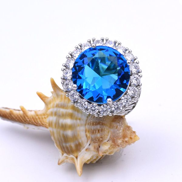 

court retro shiny blue crystal zircon female ring luxury wedding engagement ring for women fashion party banquet jewelry anillos, Golden;silver