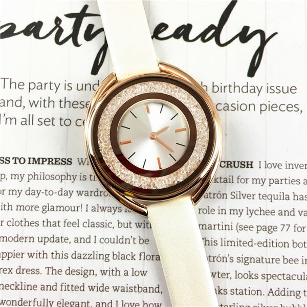 

luxury rolling stones women watches quartz rolling diamonds gifts multi colors genuine leather fashion high dress watch, Slivery;brown