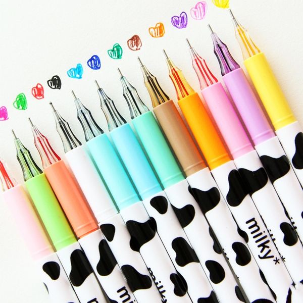 

12pcs cute milky gel pens ballpoint pen set study stationery student supplies feb7, Blue;orange