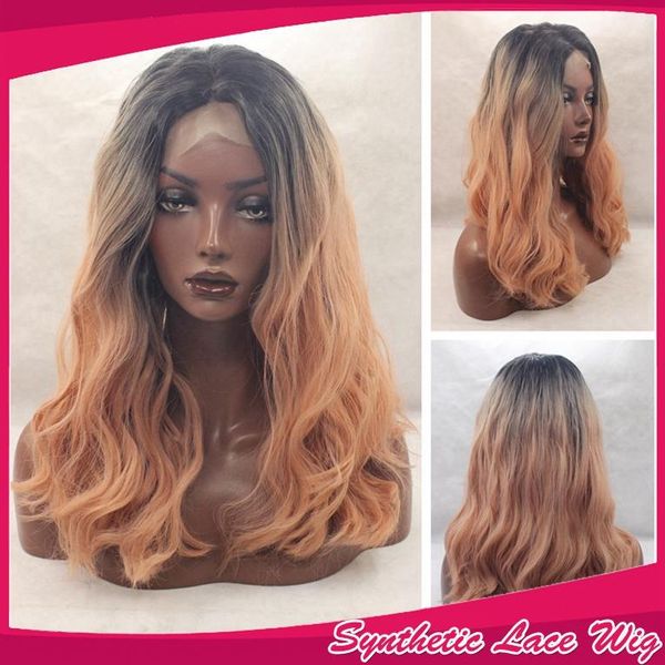 Short Haircut Synthetic Lace Front Bob Wig Water Wave Ombre Pink
