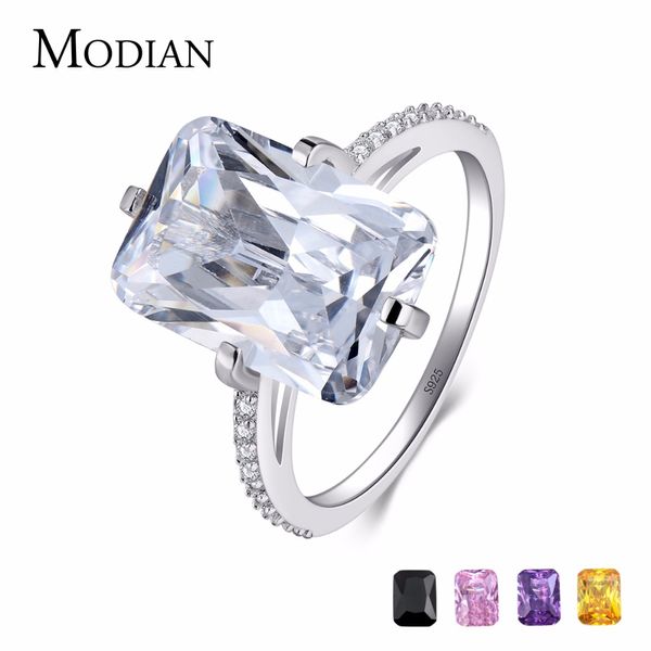 

modian 100% 925 sterling silver rectangle 5a clear zircon shining ring wedding engagement finger jewelry for women fashion rings, Slivery;golden