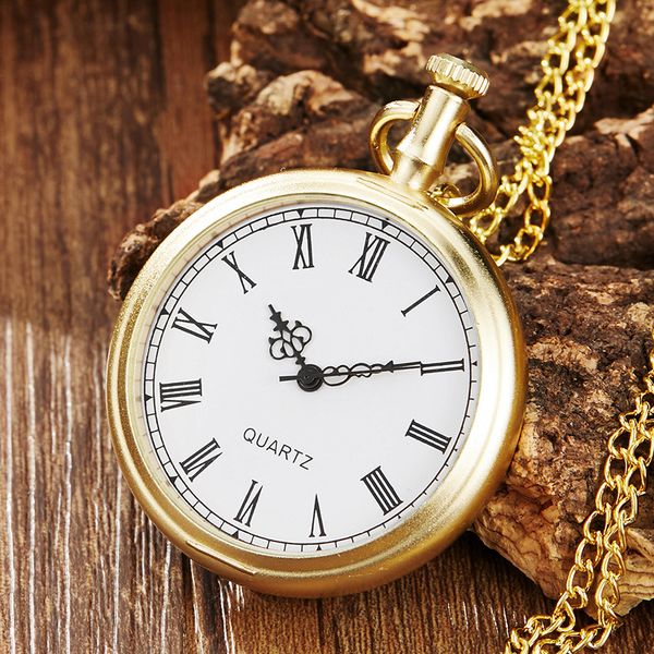 

vintage luxury gold poceket watch men women chain necklace pendant fashion unique roman number dial steampunk men pocket watches, Slivery;golden