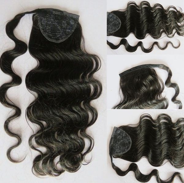 100% pedaço de cabelo humano grosso rabo de cavalo Cabelo ondulado Wrap Around Pony Cauda da Mulher Negra clip em 120grams extensão do cabelo