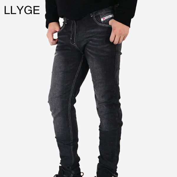 

llyge vintage hi-street mens ripped biker jeans for me motorcycle slim fit washed 2018 rightclub denim pants joggers skinny mens, Blue