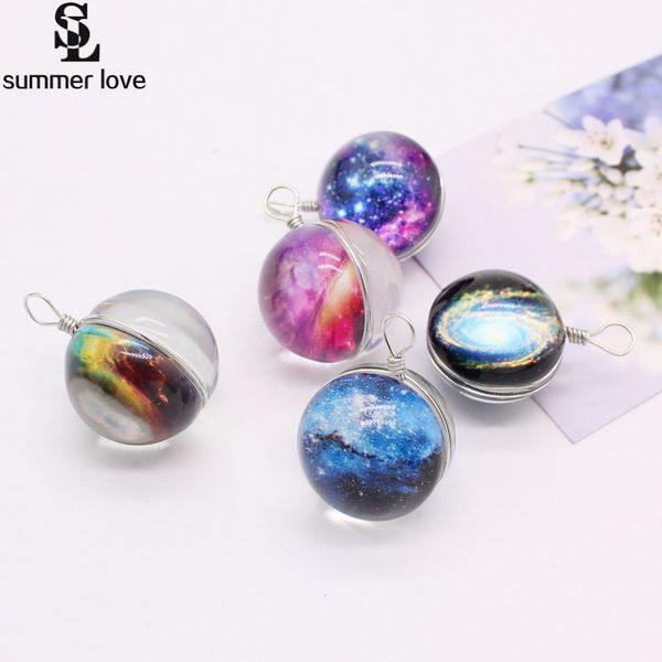 

5pcs lot duplex planet crystal stars ball glass pendant charm fit galaxy pattern women necklace jewelry making, Black
