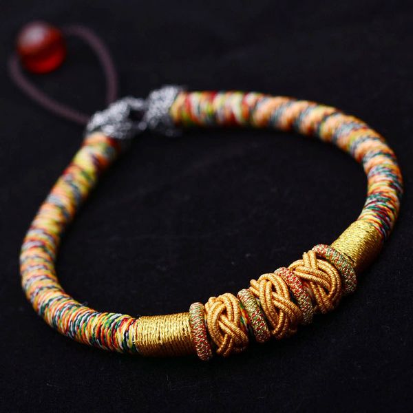

lko tibetan colored ropes pineapple auspicious knot for man and women bracelet national style thai hand rope ing, Black