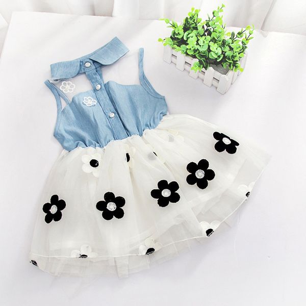 

new beautiful princess gauze mini party princess dress baby flower cowboy sleeveless princess cute dress, Red;yellow
