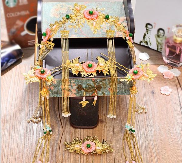 

новый китайский стиль свадебный головной убор, костюм аксессуары, дракон и феникс платья и аксессуары, Slivery;golden