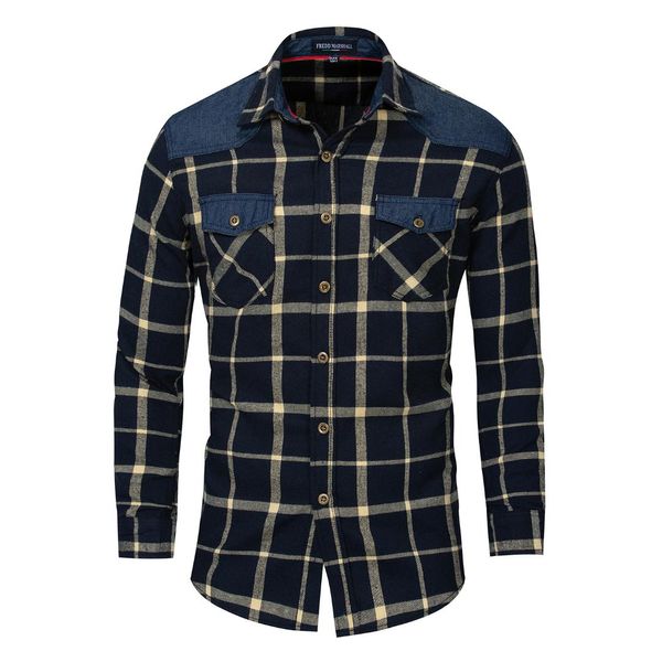 

new men's cotton long-sleeved denim shirt lattice shirt lapel leisure time mens clothing 2018 camisa masculina modis cotton, White;black