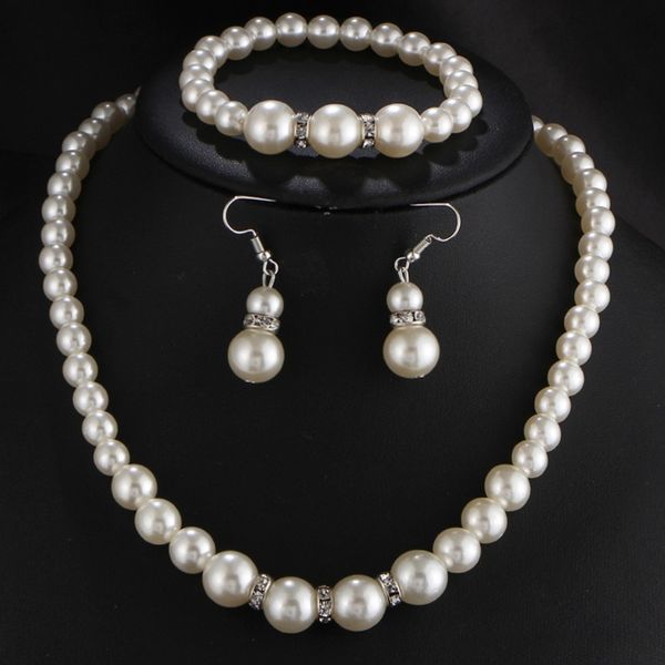 

n308 wedding engagement women simulated pearls jewelry set necklace / earrings / bracelets fashion jewelry for lady party gift, Silver