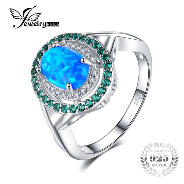 

jewelrypalace fashion 1.2ct oval created opal inlay emerald cocktail ring genuine 925 sterling silver vintage jewelry for women, Golden;silver