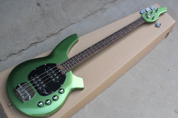 

factory custom metal green 4 strings electric bass guitar with black pickguard,rosewood fretboard,24 frets,offer customized