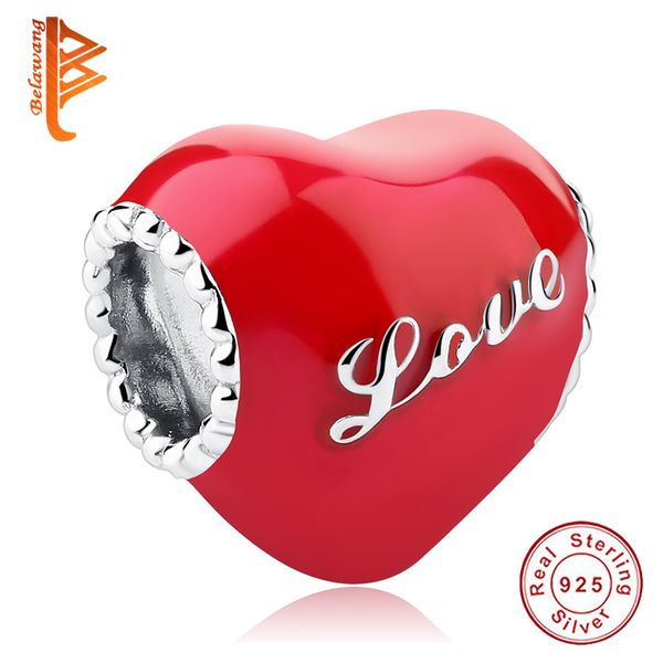 

BELAWANG Love Charm Стерлингового Серебра 925 Красный Эмаль Сердце Бусины Шарма Fit Pandora Ориг