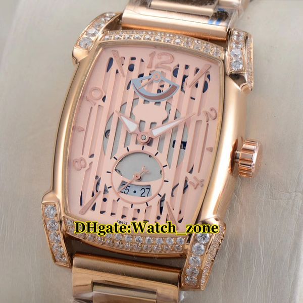 

kalpa grande xl hebdomadaire pfc101-1001200 gold skeleton dial automatic mens watch diamond bezel rose gold case steel band watches, Slivery;brown