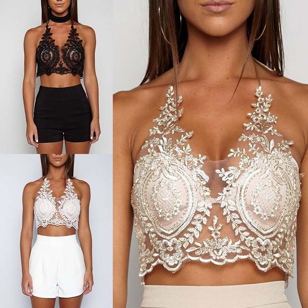 

women criss cross caged strappy stash crop lace-trimmed bralette bustier padded camis, White